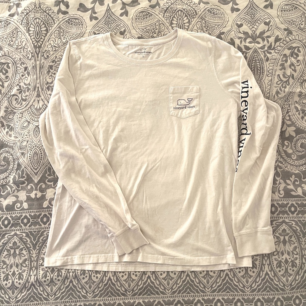 Vineyard Vines White Long Sleeve Cotton T-Shirt Size Large
